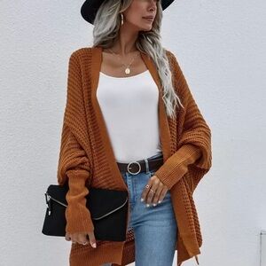 SHEIN Orange Chunky Knit Cardigan Sweater